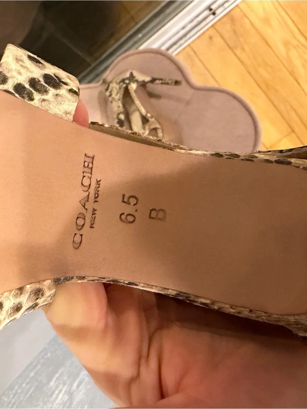 Coach Snakeskin Print Leather Ankle Strap Stiletto Heels Size 6.5B Open Toe